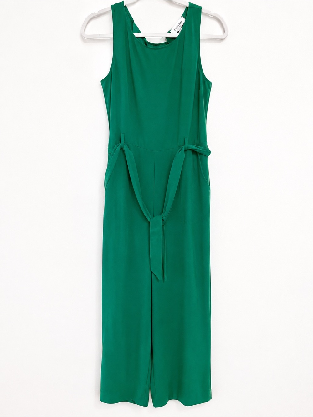 Green Belted Wide Leg Jumpsuit Medium Petite Quiet Luxury Office Chic